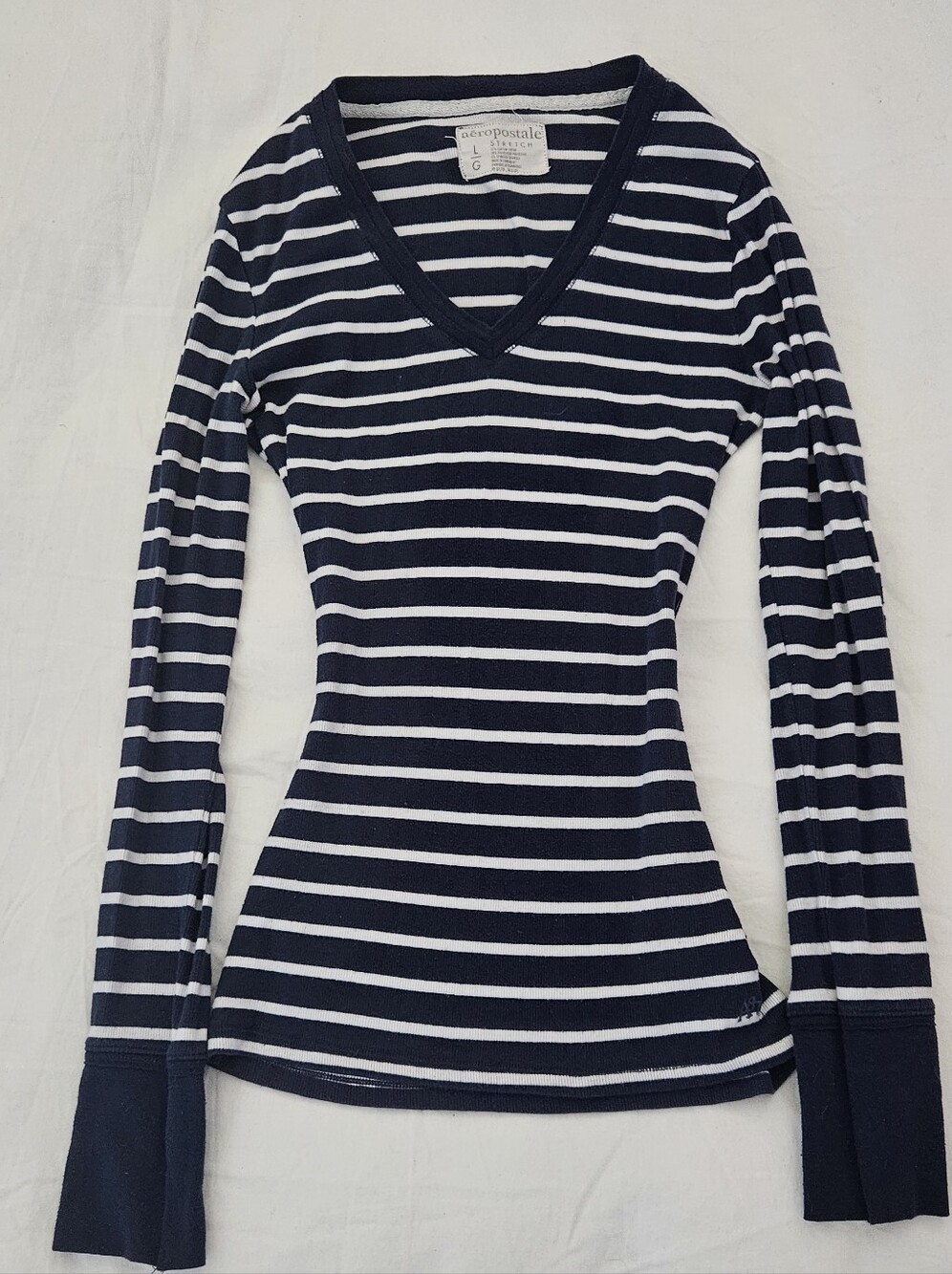 Y2k Aeroposrale Navy Blue And White Striped Long Sleeve